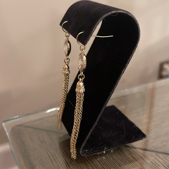 Boutique Style Long Dangle Chain Rhinestone Earrings, Gold-tone - Picture 4 of 15